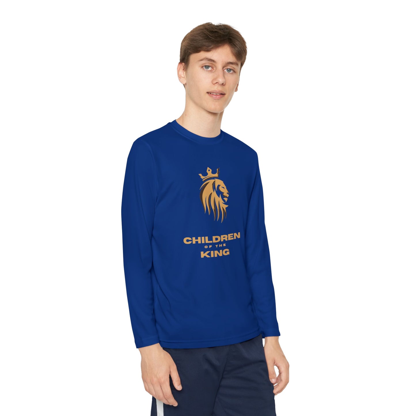 Children of the King Youth Long Sleeve Tee — Golden Lion Crest & Proverbs 22:6