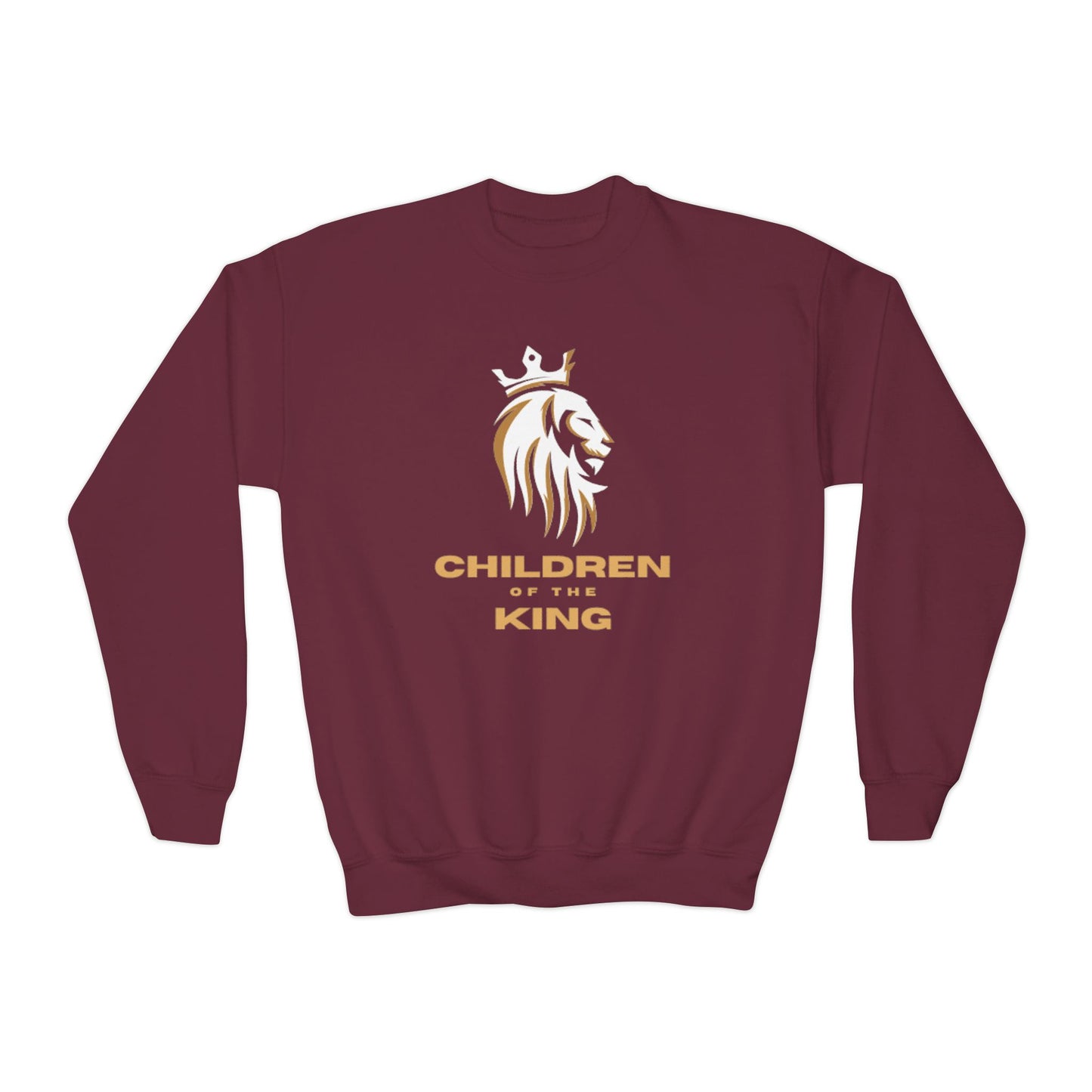 "Children of the King" Youth Crewneck Sweatshirt WHITE Lion Design with Psalm 127:3