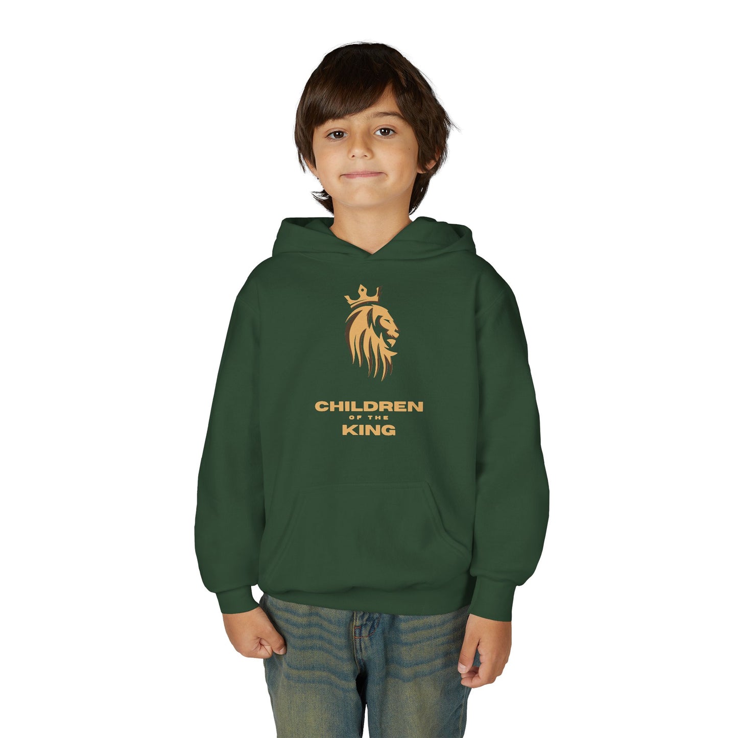 "Children of the King" Youth Hoodie — GOLD Lion Crown Design with Isaiah 54:13