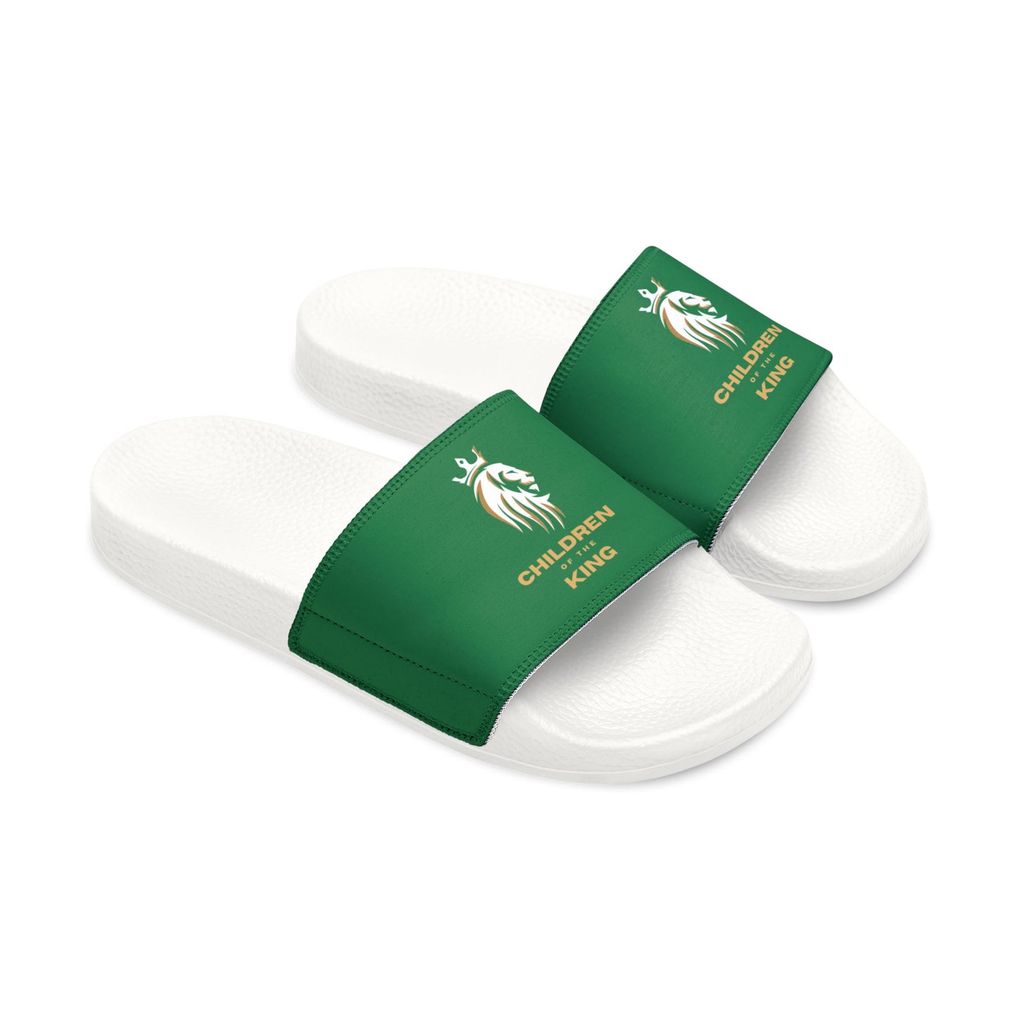 "Children of the King" WHITE Lion - DARK GREEN Youth Slide Sandals