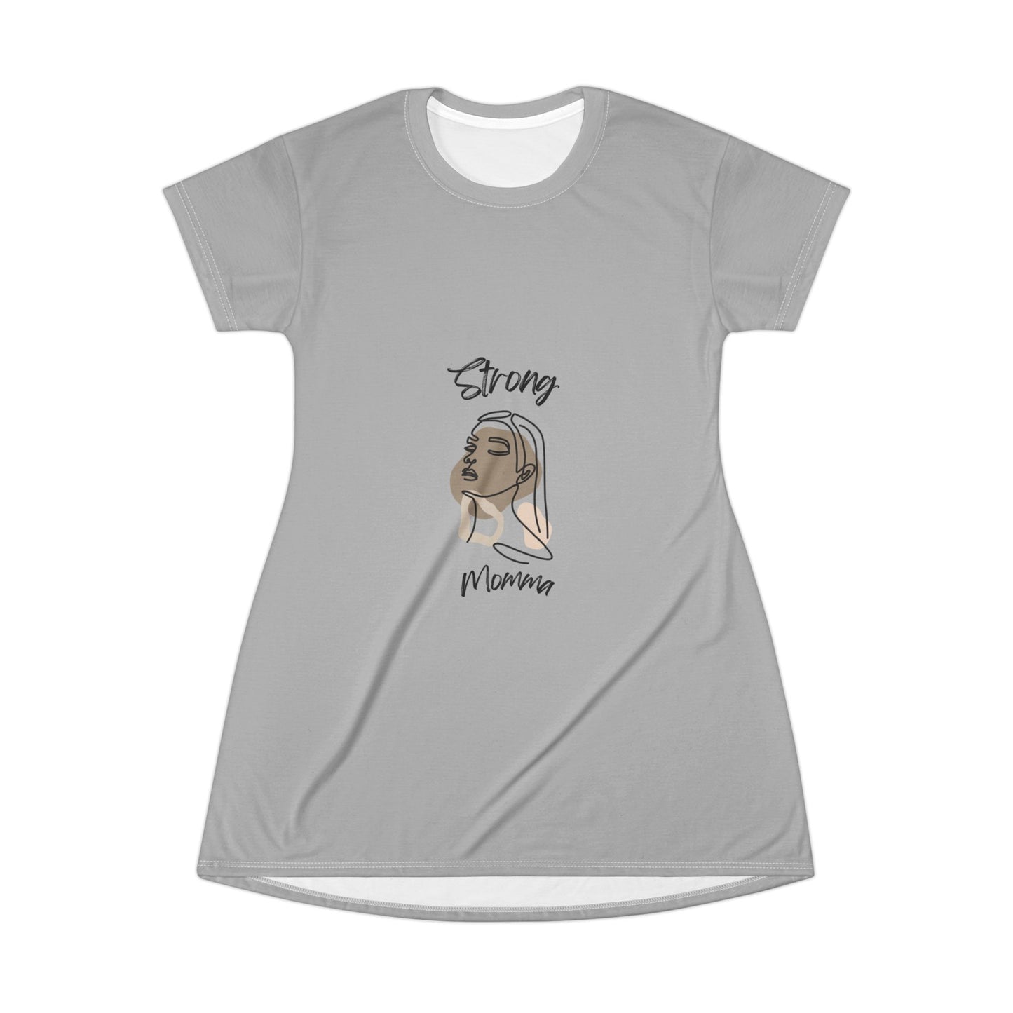 Strong Momma T-Shirt Dress (AOP/BL) Grey