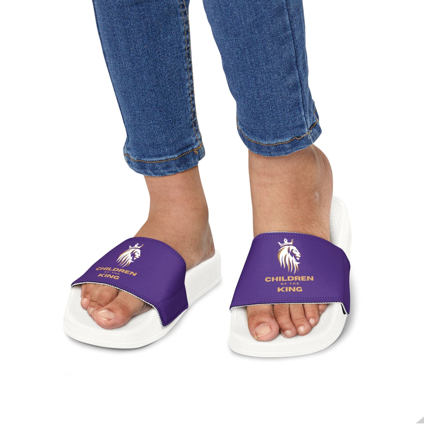 "Children of the King" WHITE Lion - PURPLE Youth Slide Sandals