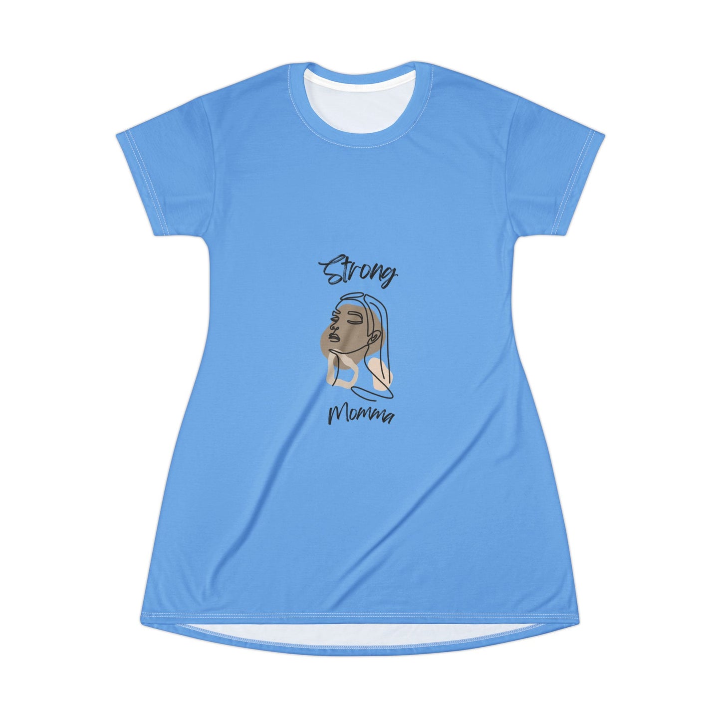 Strong Momma T-Shirt Dress (AOP/BL) Light Blue