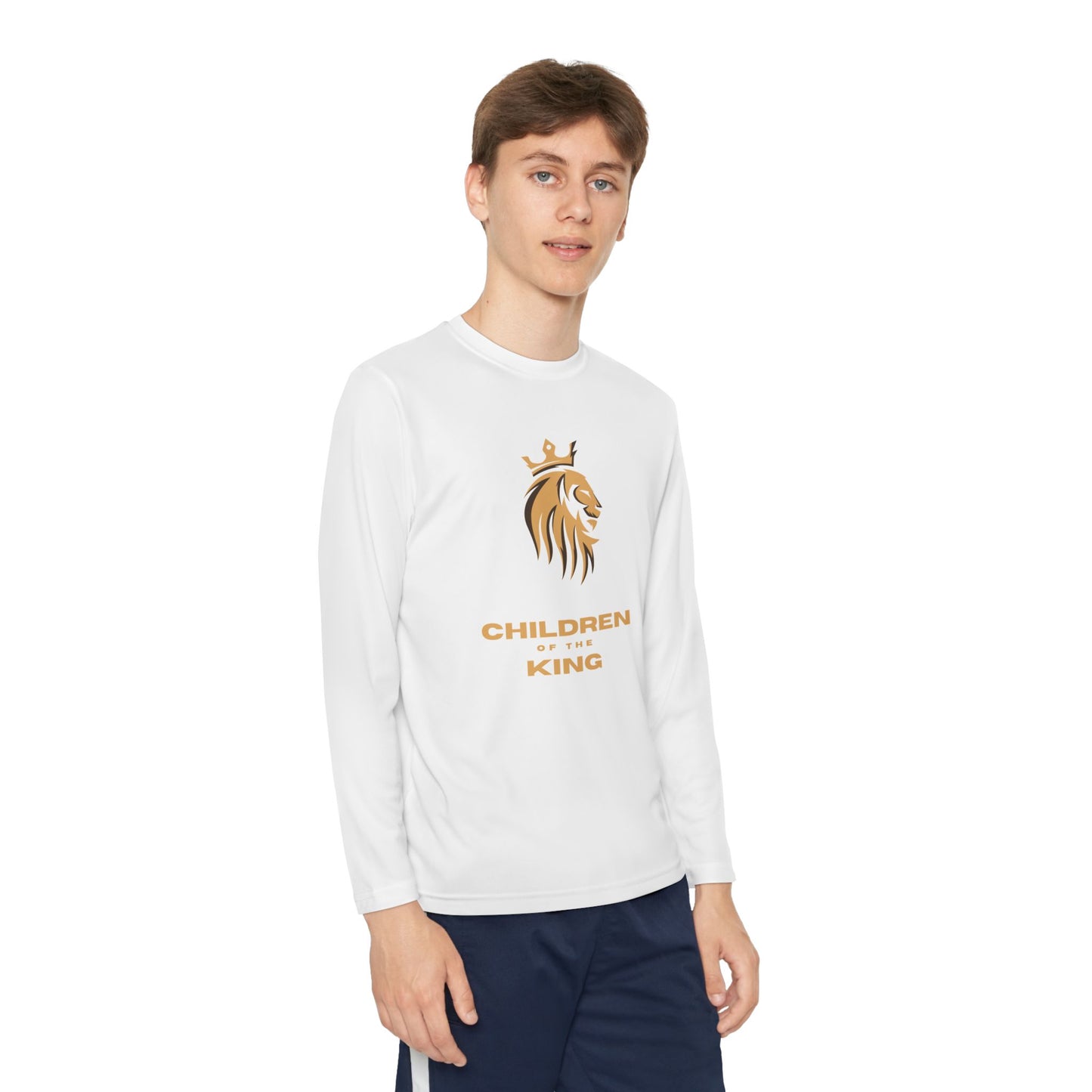 Children of the King Youth Long Sleeve Tee — Golden Lion Crest & Proverbs 22:6
