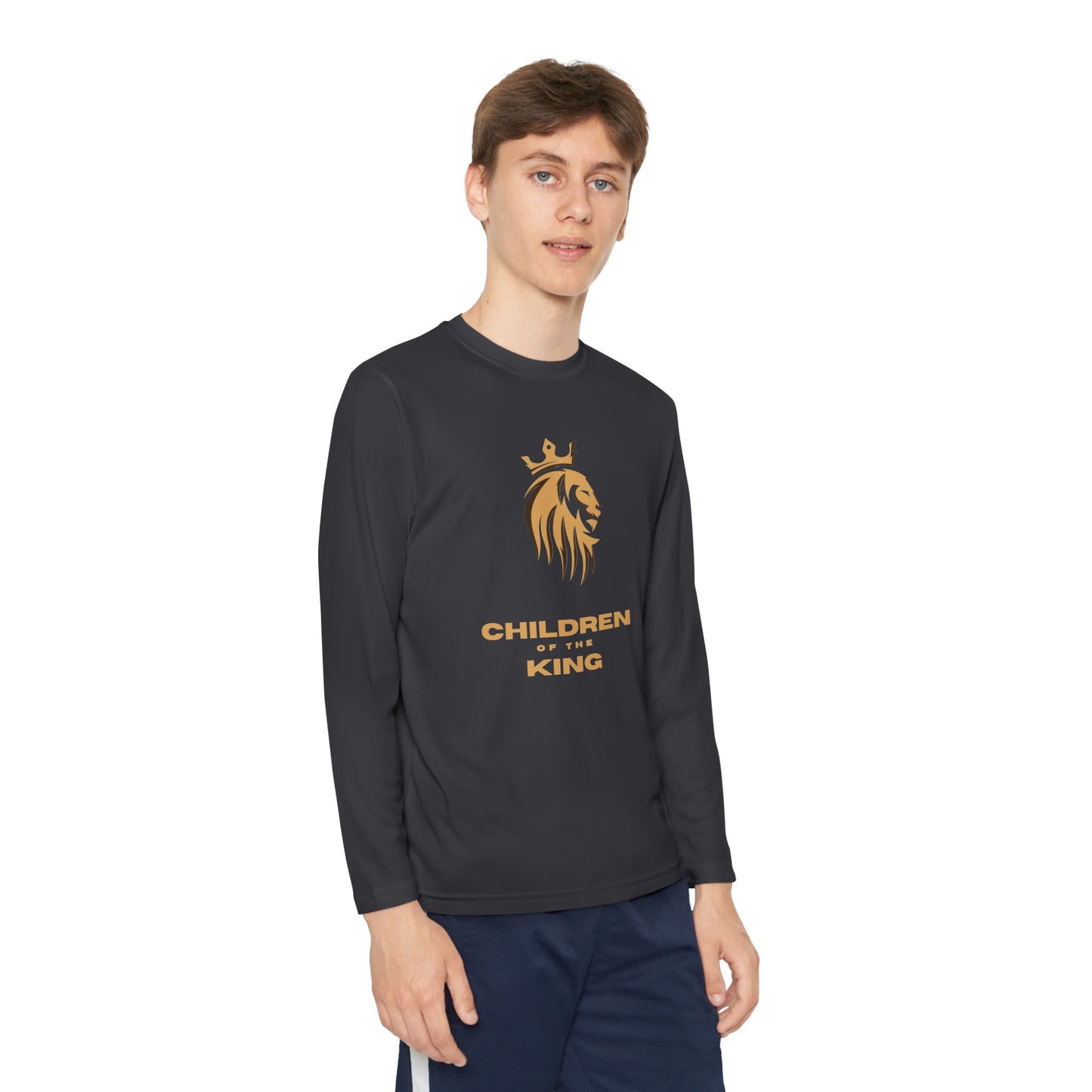 Children of the King Youth Long Sleeve Tee — Golden Lion Crest & Proverbs 22:6