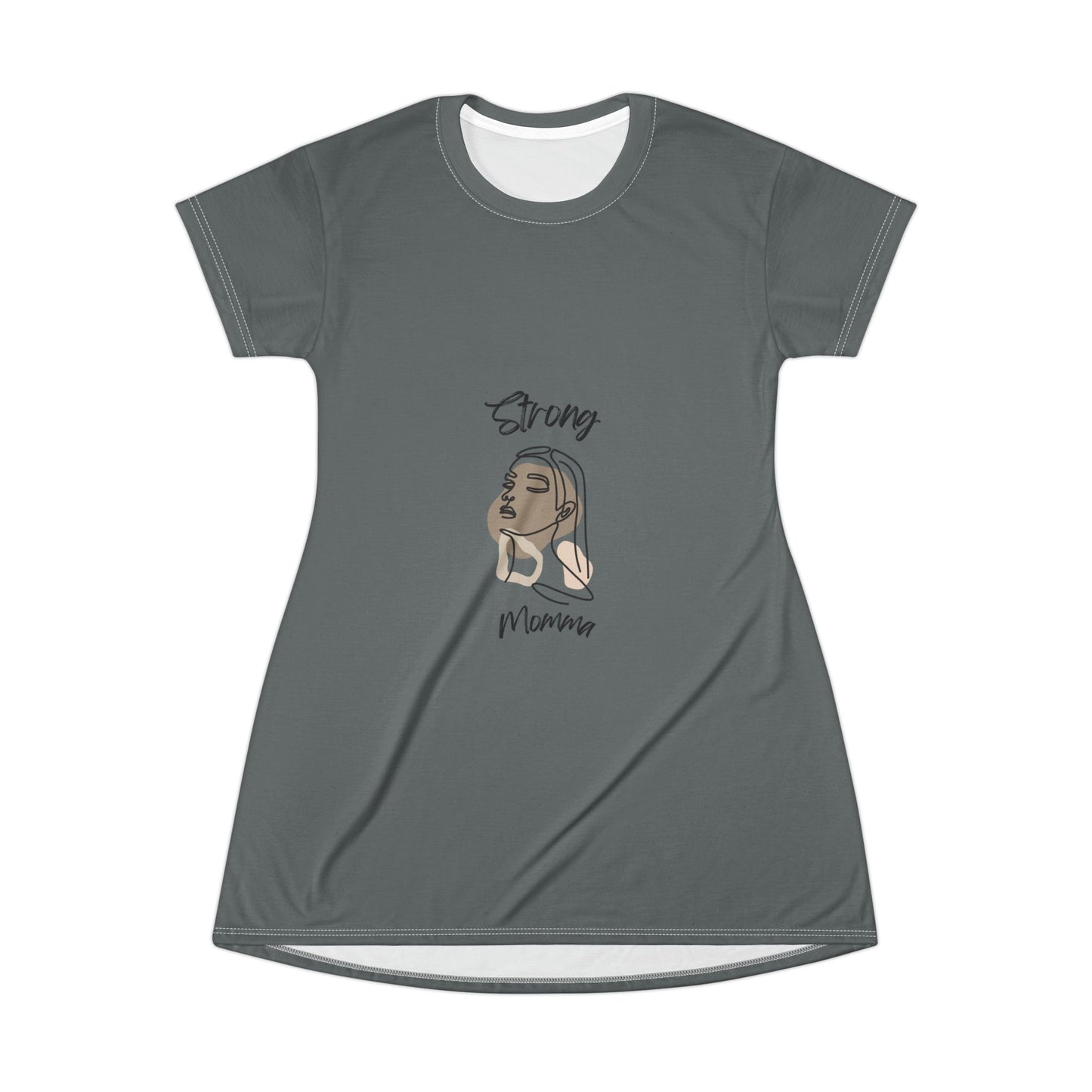 Strong Momma T-Shirt Dress (AOP/BL) Dark Grey
