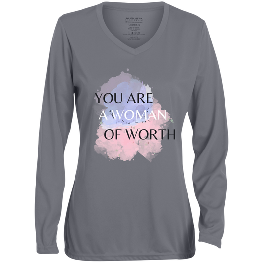 WOMAN OF WORTH Moisture-Wicking Long Sleeve V-Neck Tee