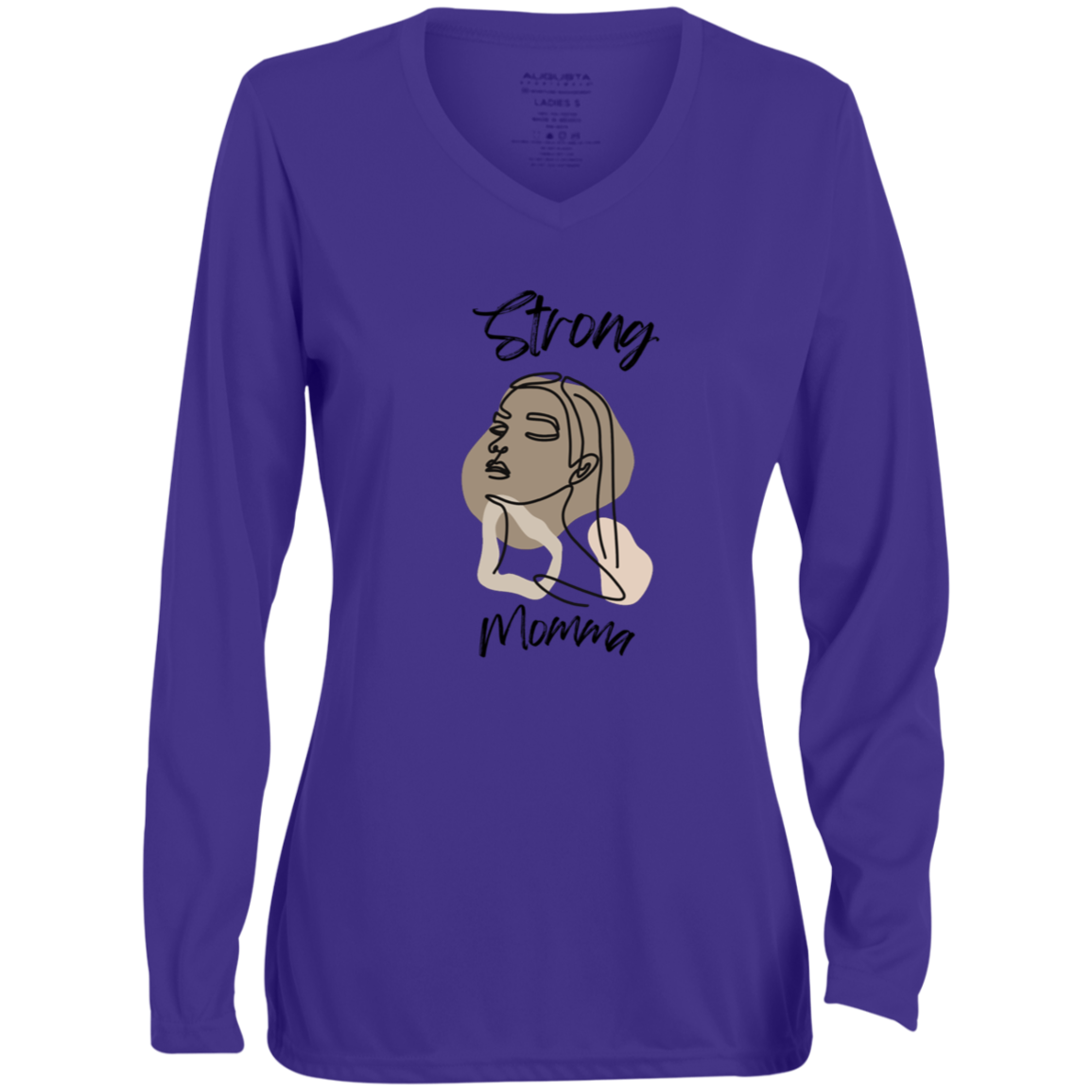 STRONG MOMMA  Moisture-Wicking Long Sleeve V-Neck Tee