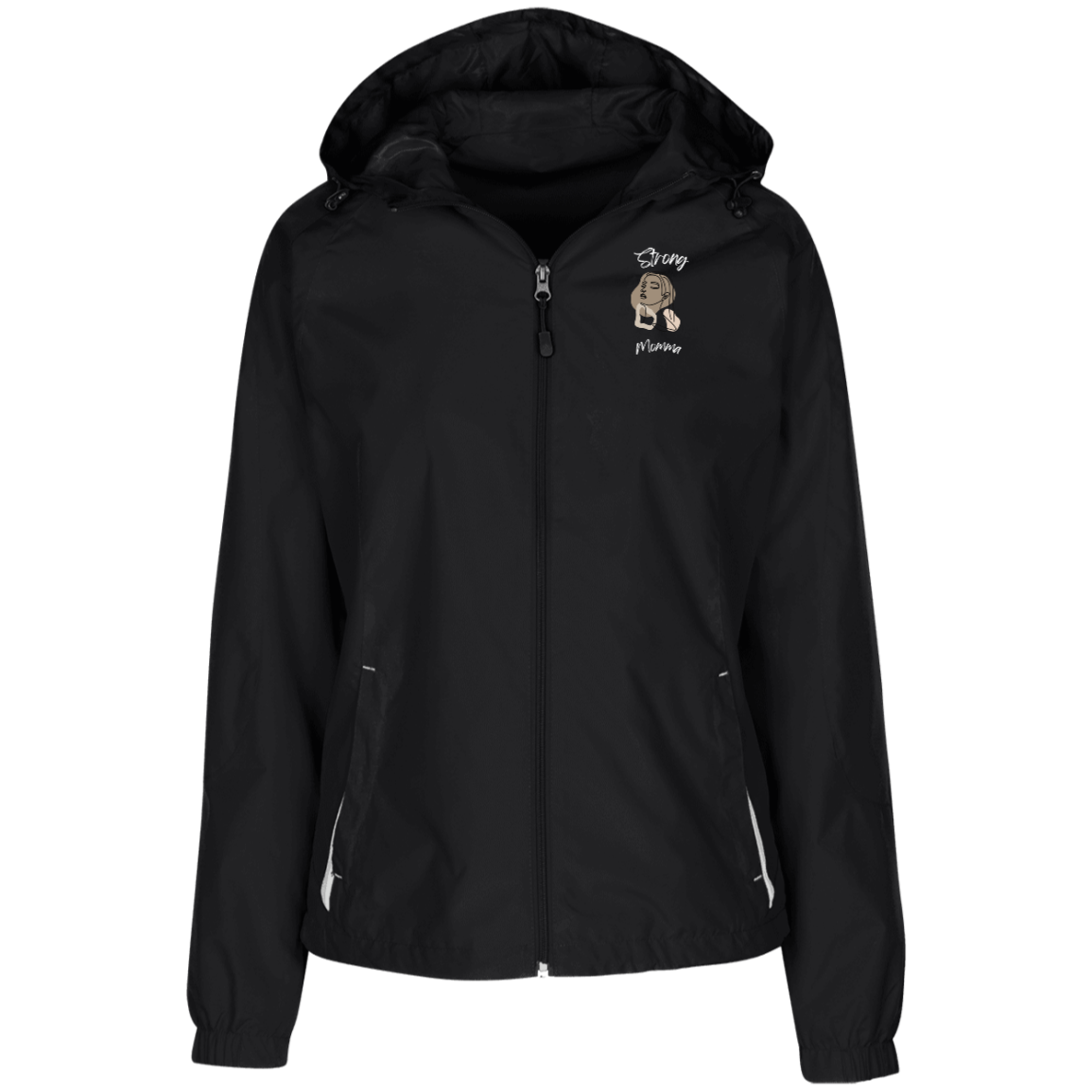 STRONG MOMMA Jersey-Lined Hooded Windbreaker