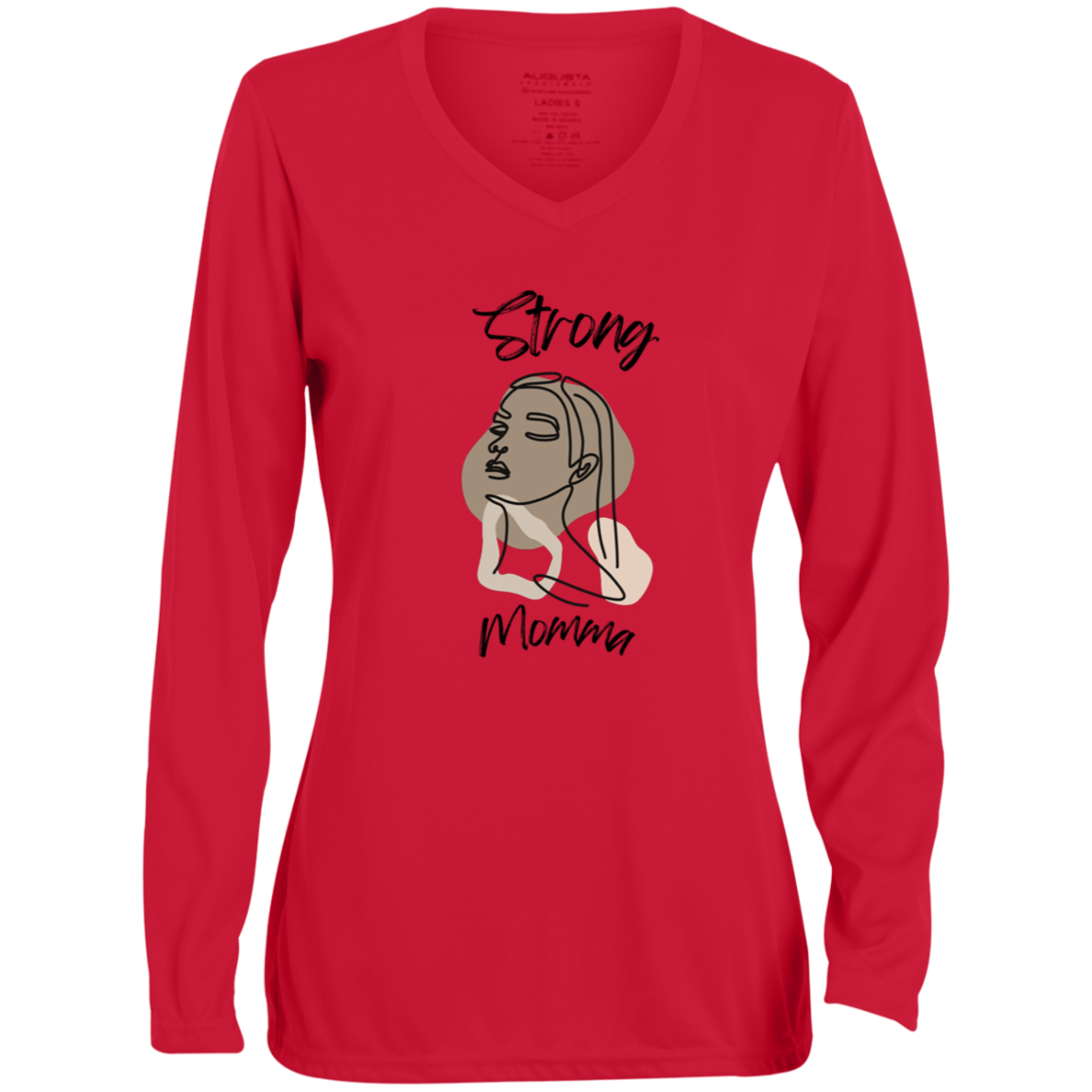 STRONG MOMMA  Moisture-Wicking Long Sleeve V-Neck Tee
