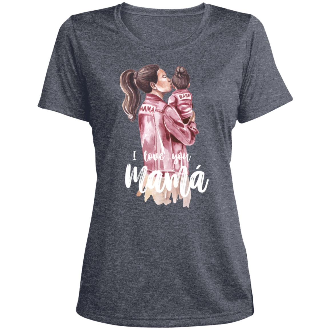I LOVE YOU MOMMA Heather Scoop Neck Performance Tee (Girl)