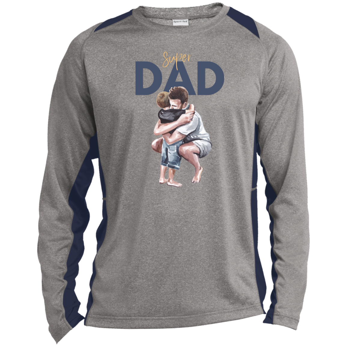 Super Dad Hugging Long Sleeve Heather Color Block Performance Tee