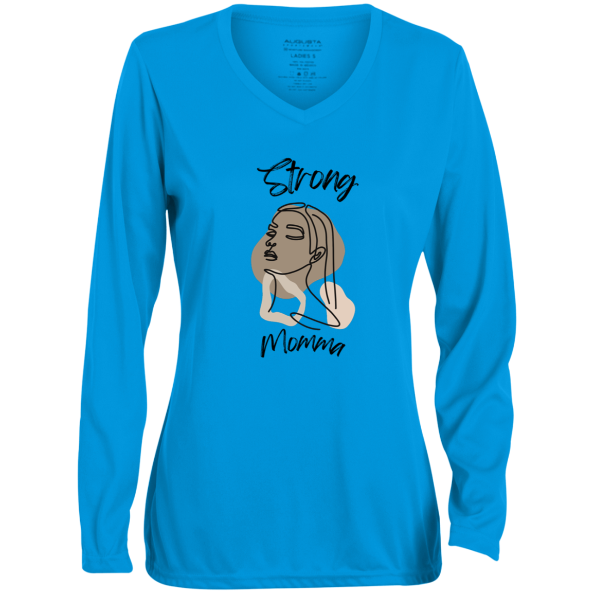 STRONG MOMMA  Moisture-Wicking Long Sleeve V-Neck Tee