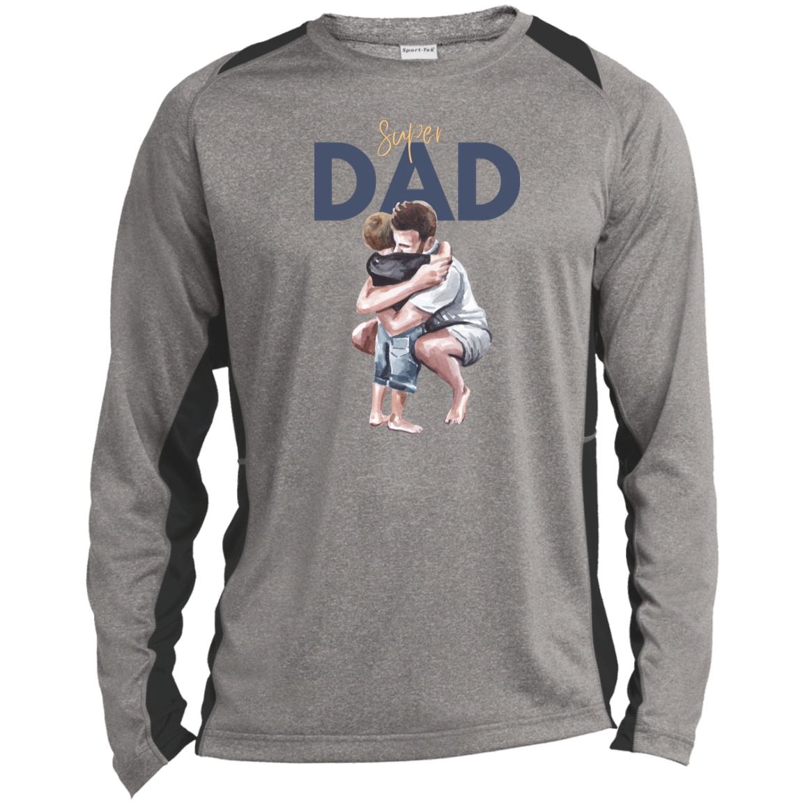 Super Dad Hugging Long Sleeve Heather Color Block Performance Tee