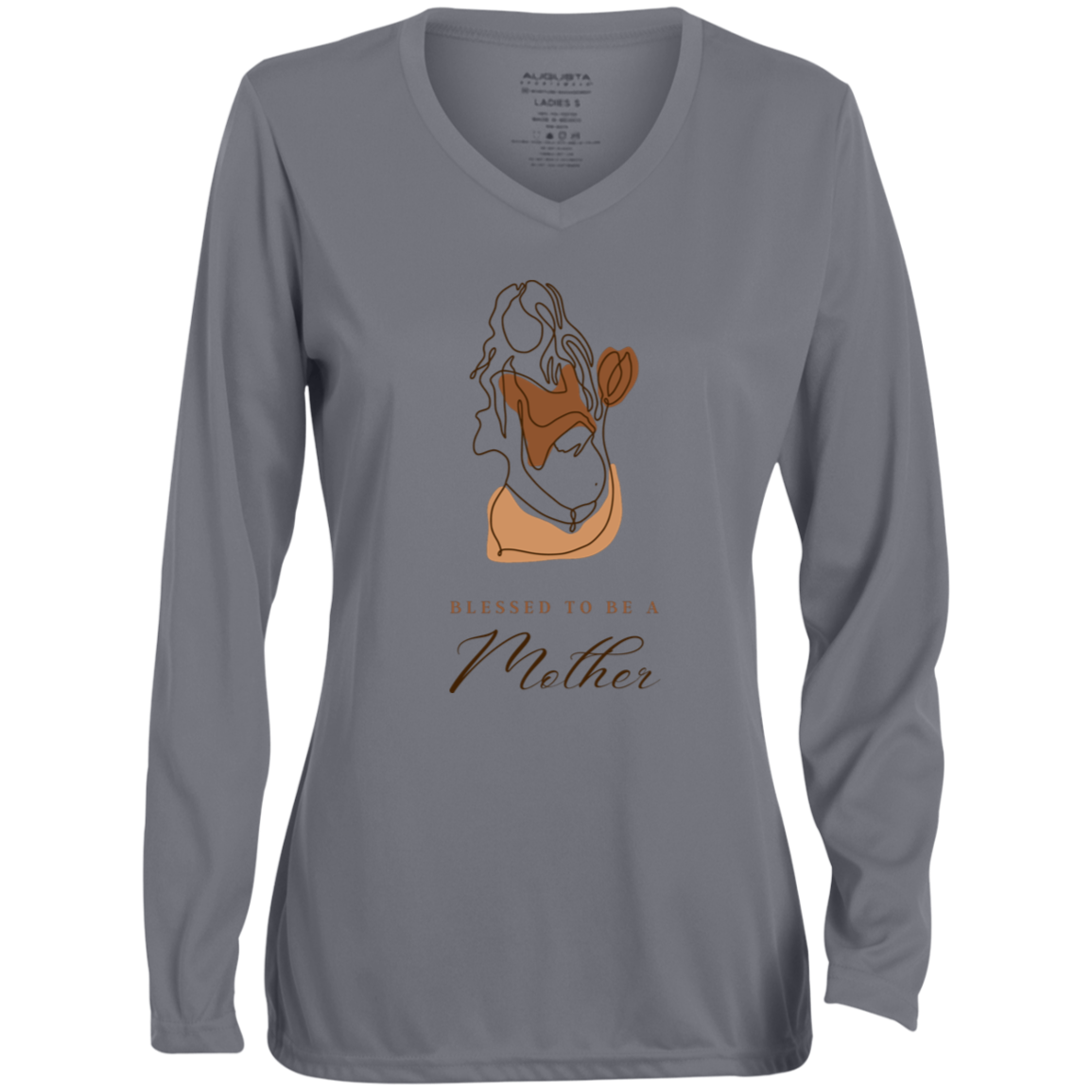 BLESSED TO BE A MOTHER Moisture-Wicking Long Sleeve V-Neck Tee