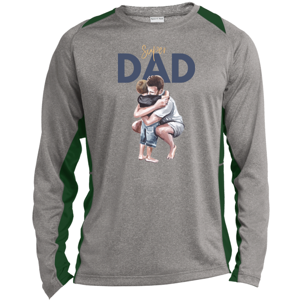 Super Dad Hugging Long Sleeve Heather Color Block Performance Tee