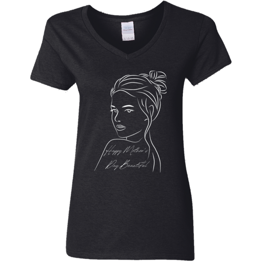 HAPPY MOTHER'S DAY BEAUTIFUL 5.3 oz. V-Neck T-Shirt