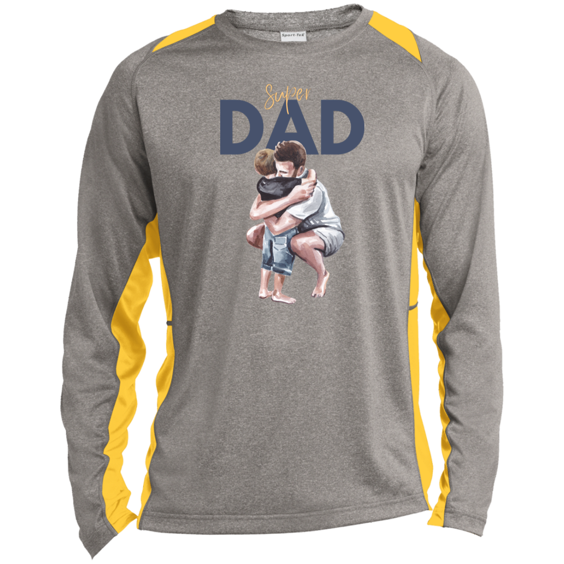 Super Dad Hugging Long Sleeve Heather Color Block Performance Tee