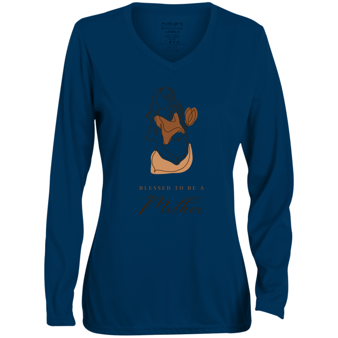 BLESSED TO BE A MOTHER Moisture-Wicking Long Sleeve V-Neck Tee