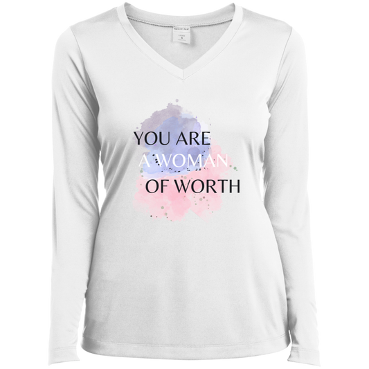 WOMAN OF WORTH Long Sleeve Performance V-Neck Tee