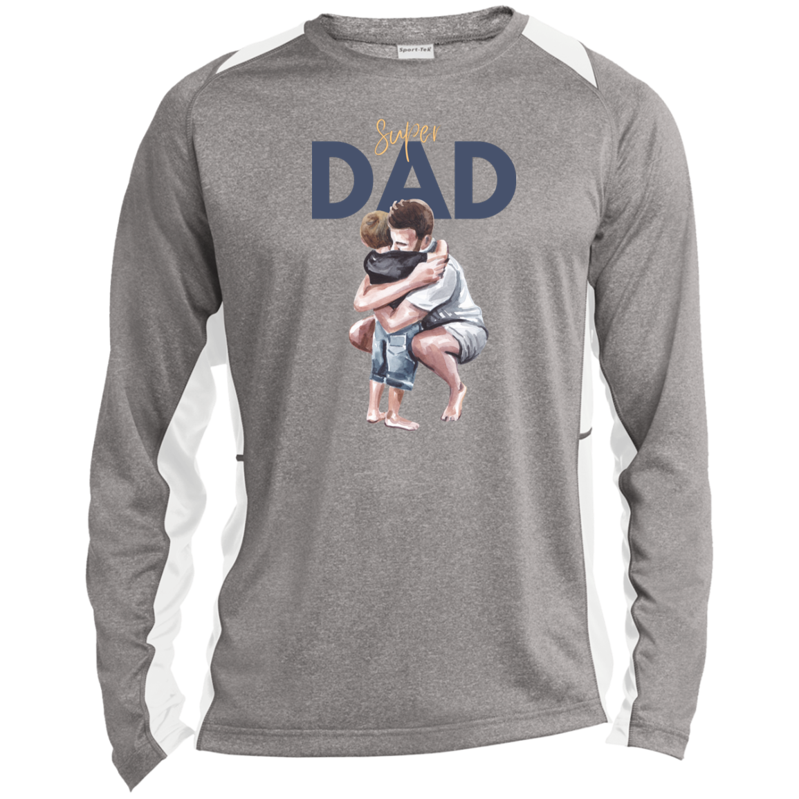 Super Dad Hugging Long Sleeve Heather Color Block Performance Tee