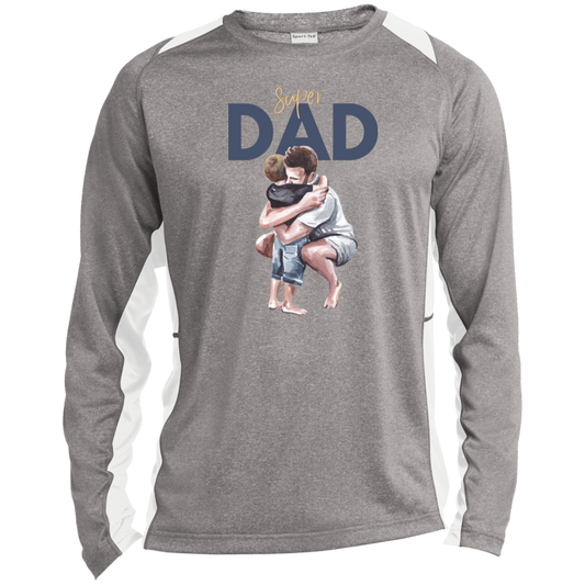 Super Dad Hugging Long Sleeve Heather Color Block Performance Tee