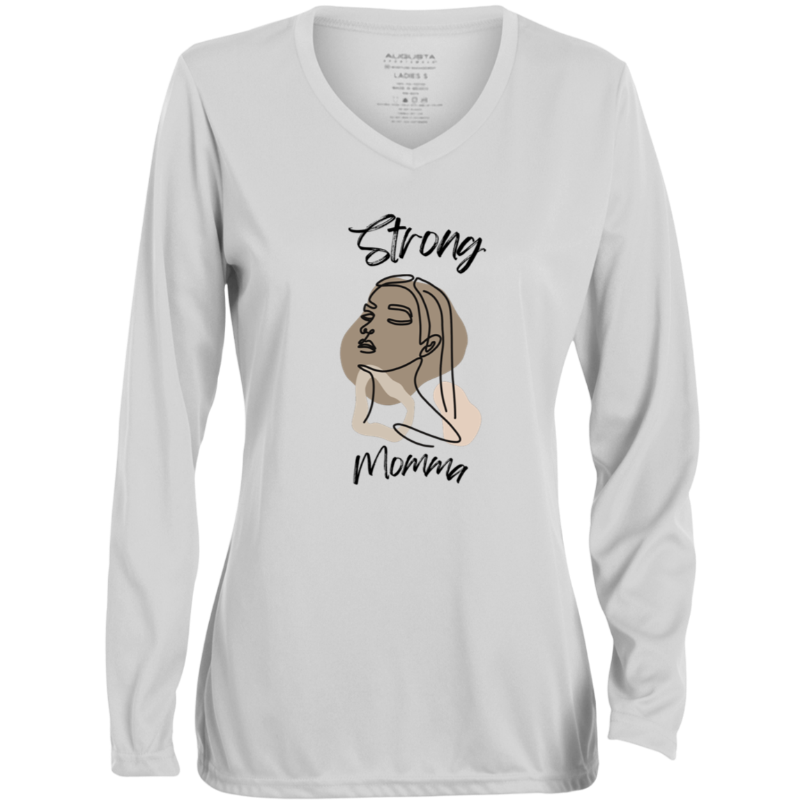 STRONG MOMMA  Moisture-Wicking Long Sleeve V-Neck Tee