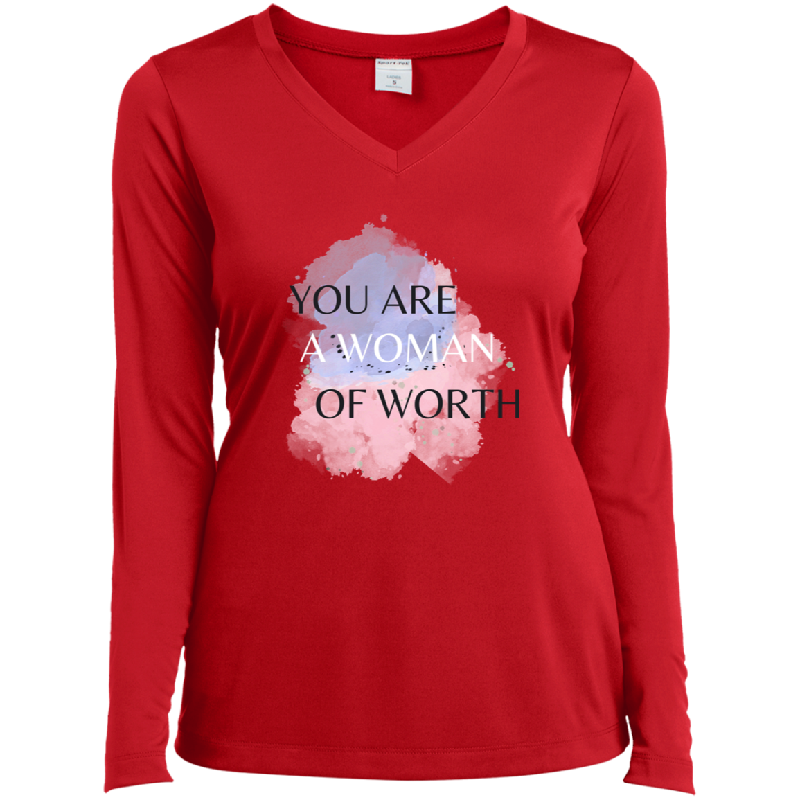 WOMAN OF WORTH Long Sleeve Performance V-Neck Tee