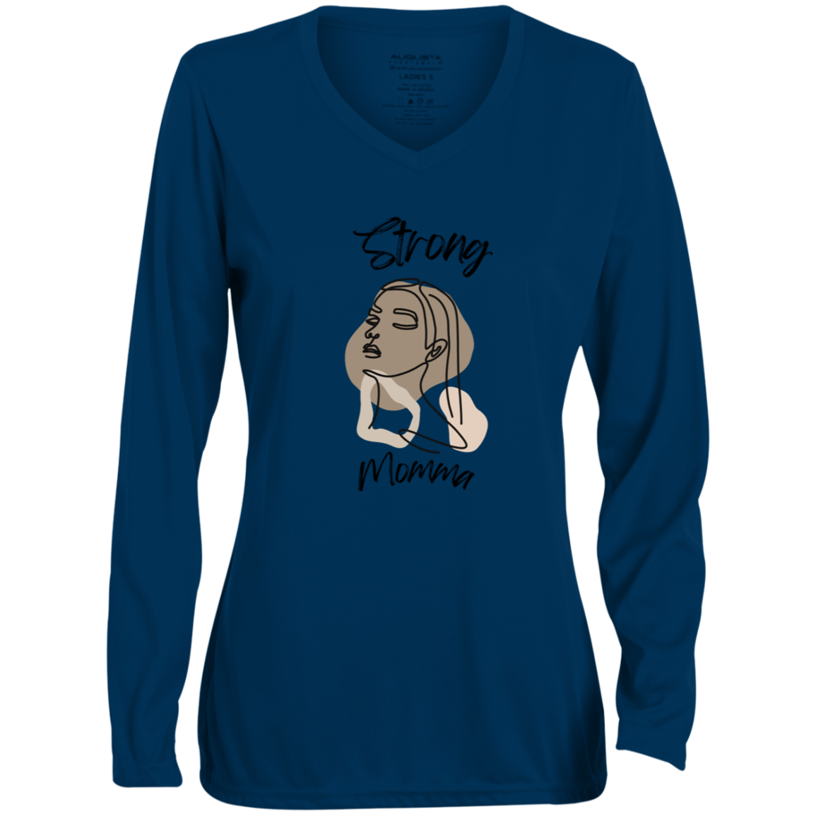 STRONG MOMMA  Moisture-Wicking Long Sleeve V-Neck Tee