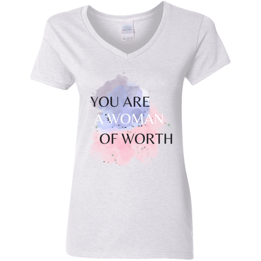 WOMAN OF WORTH 5.3 oz. V-Neck T-Shirt