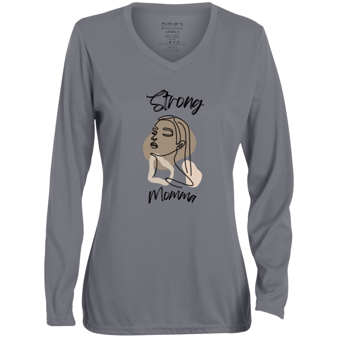 STRONG MOMMA  Moisture-Wicking Long Sleeve V-Neck Tee