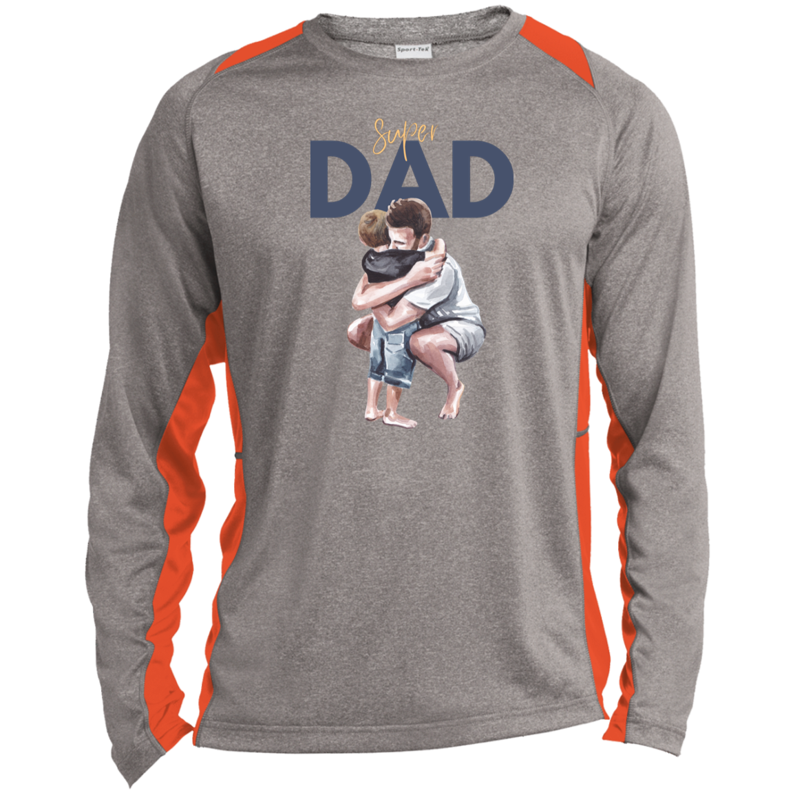Super Dad Hugging Long Sleeve Heather Color Block Performance Tee