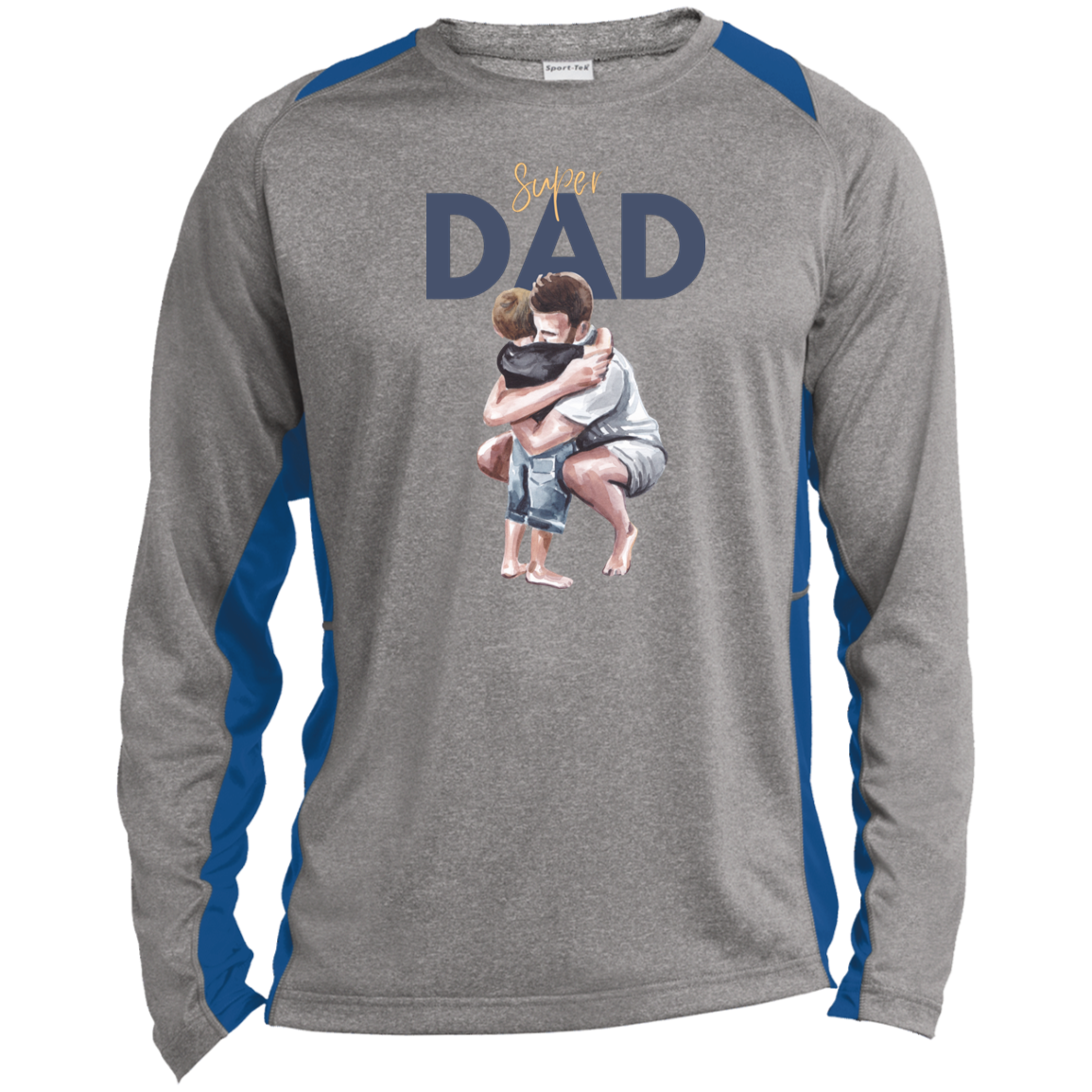 Super Dad Hugging Long Sleeve Heather Color Block Performance Tee